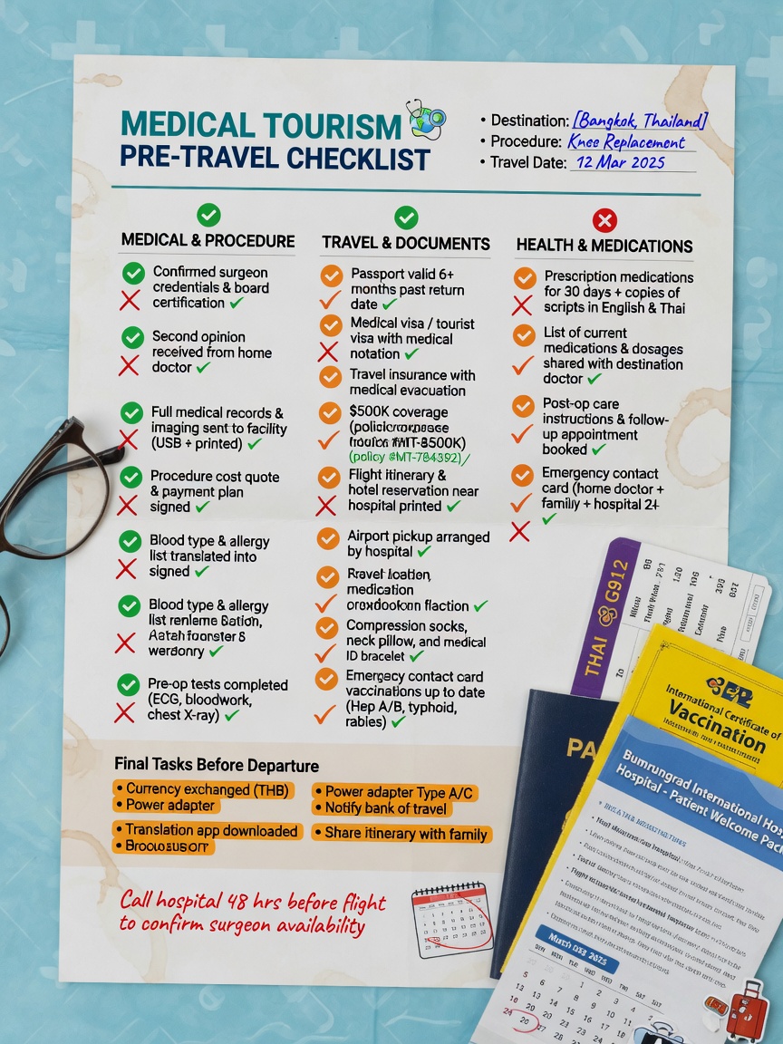 ** Pre‑travel checklist for medical tourists to Thailand including documents