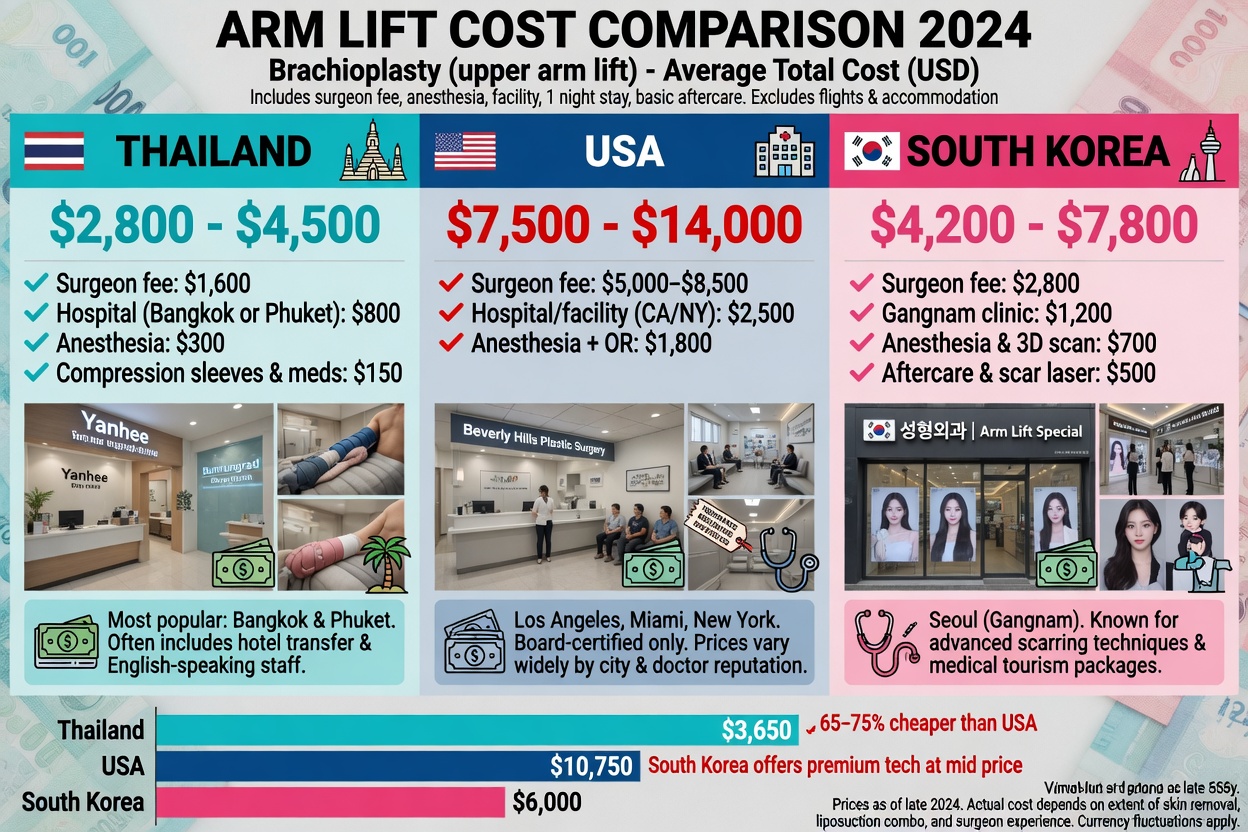 ** Cost comparison table for arm lift in Thailand