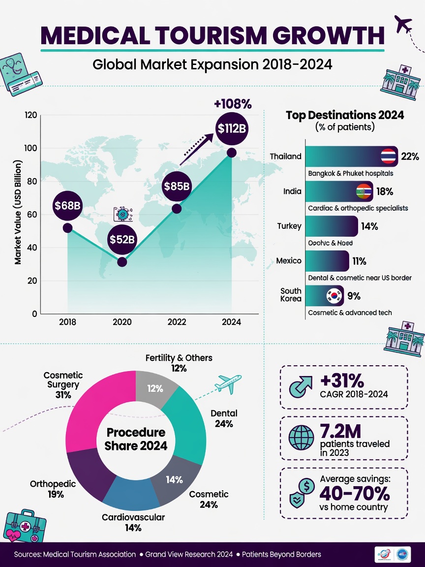 ** Chart showing growth of medical tourism destinations and regulatory gaps across countries