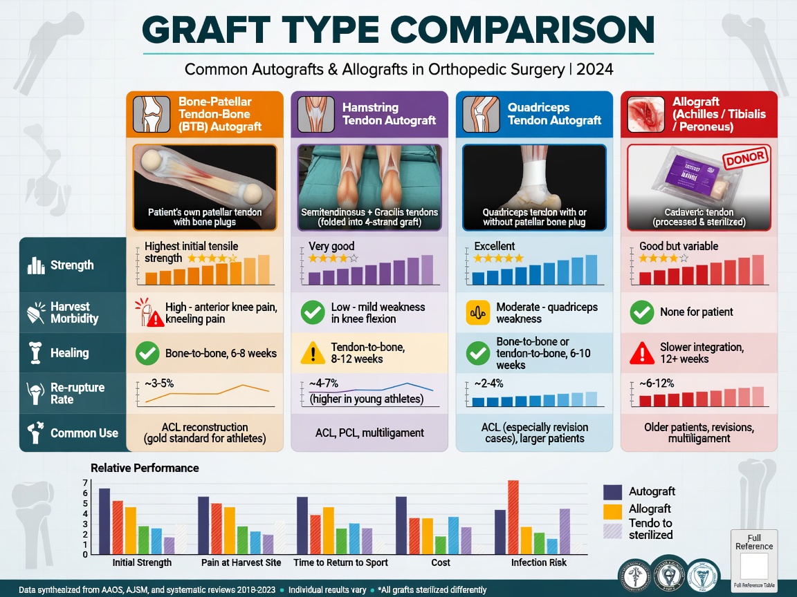 ** "ACL graft types comparison table with autograft