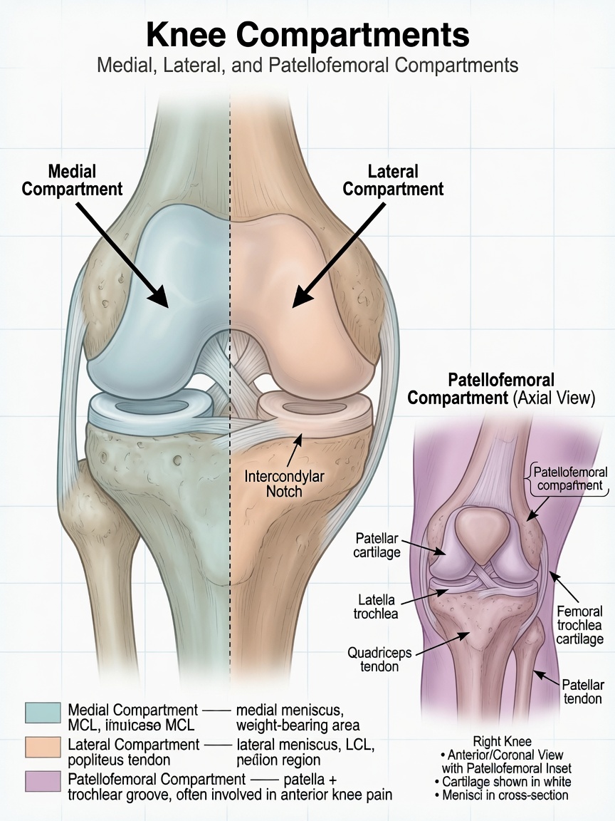 ** Diagram of the three knee compartments — medial