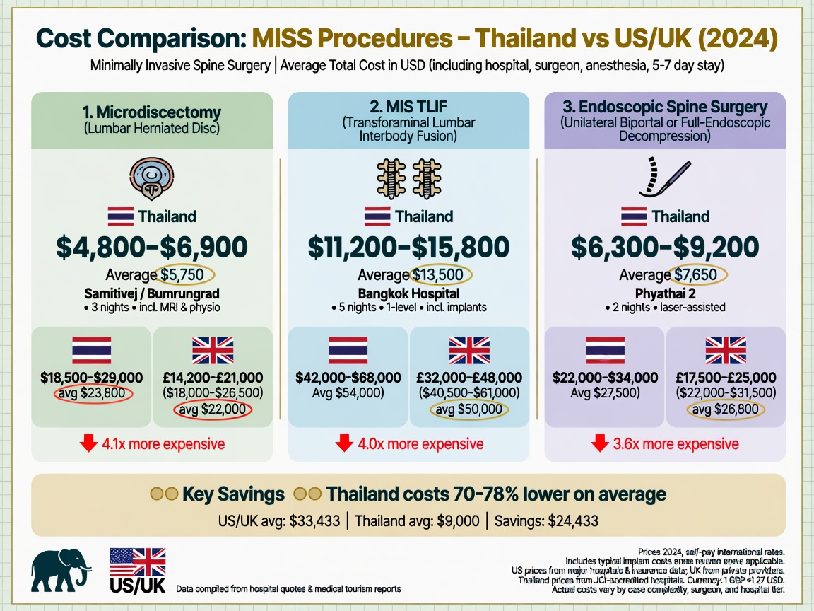 ** Bar chart comparing minimally invasive spine surgery costs across Thailand