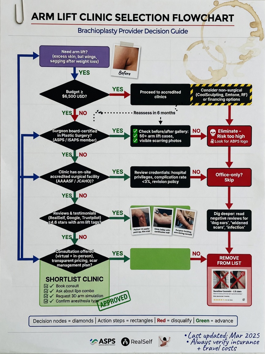 ** Flowchart to choose best arm lift clinic in Thailand — Flowchart