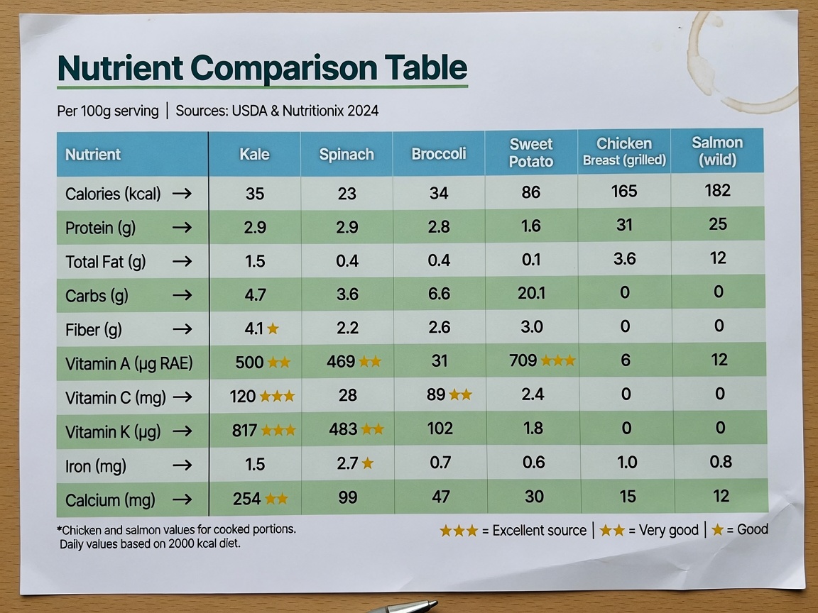 Table of key nutrients for hair regrowth with daily targets and Thai food sources