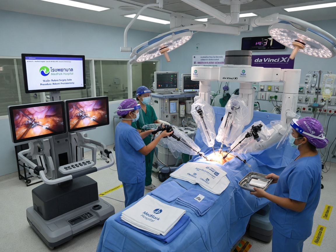 ** da Vinci Xi robotic surgical system set up for minimally invasive heart surgery at MedPark Hospital in Bangkok