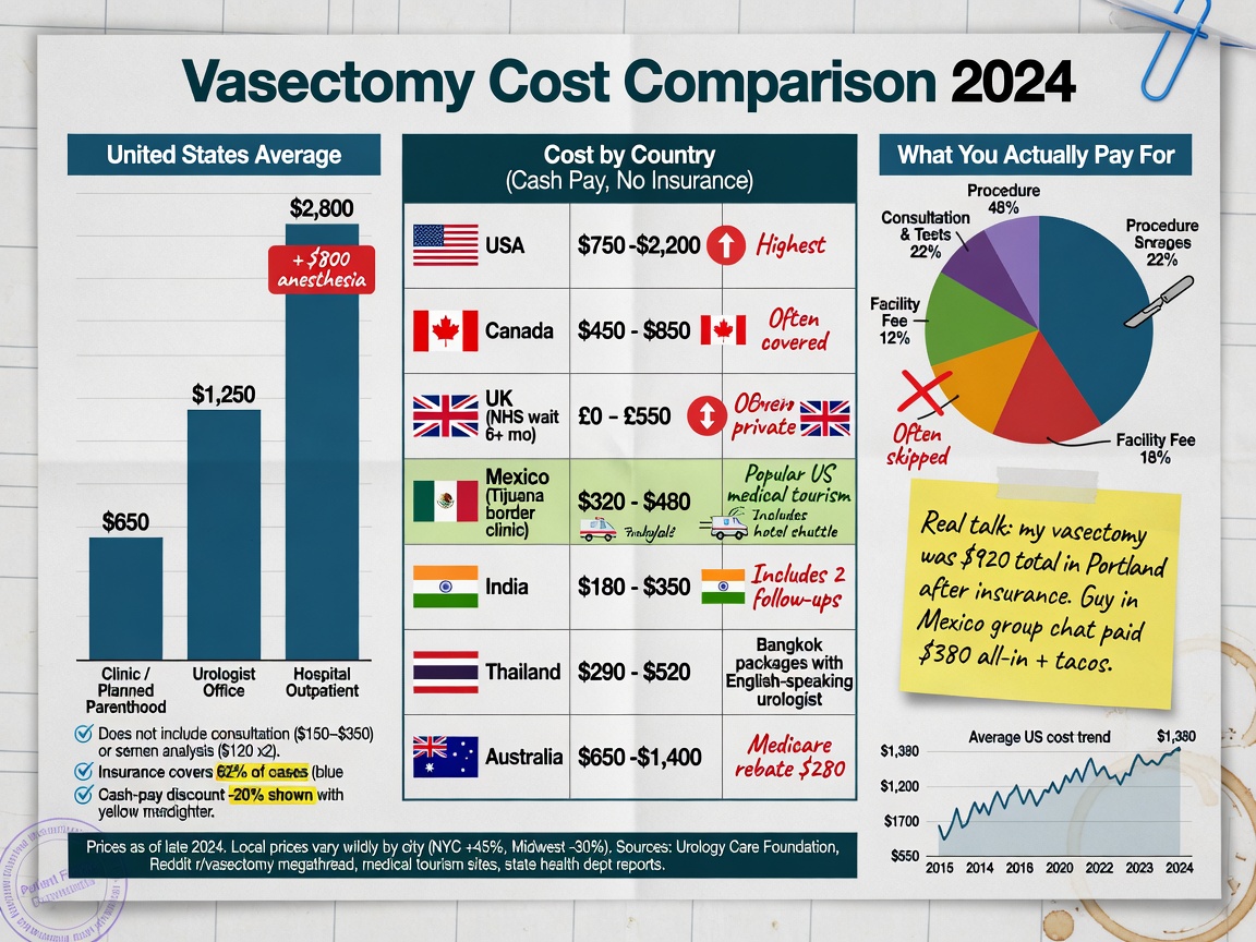 "Infographic comparing vasectomy costs in Thailand vs Western countries with average savings percentages"